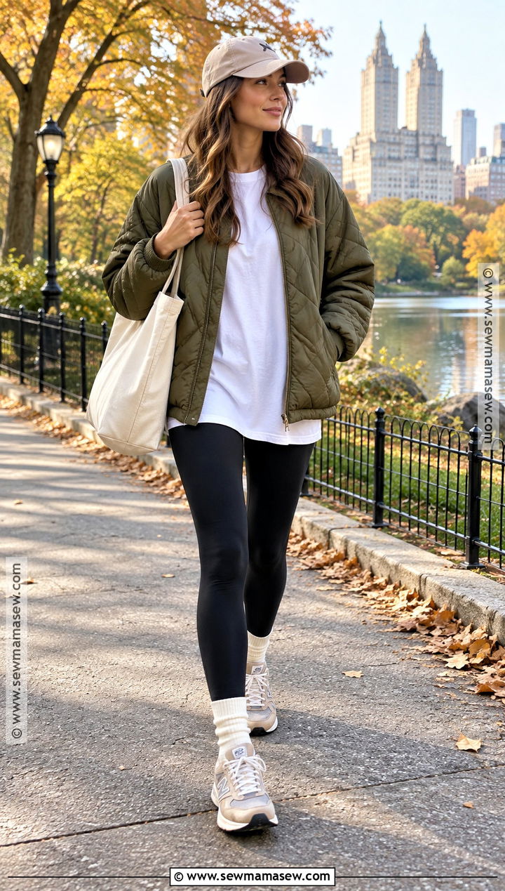 Leggings And Quilted Jacket Autumn Outfit - 20 comfy autumn outfits casual