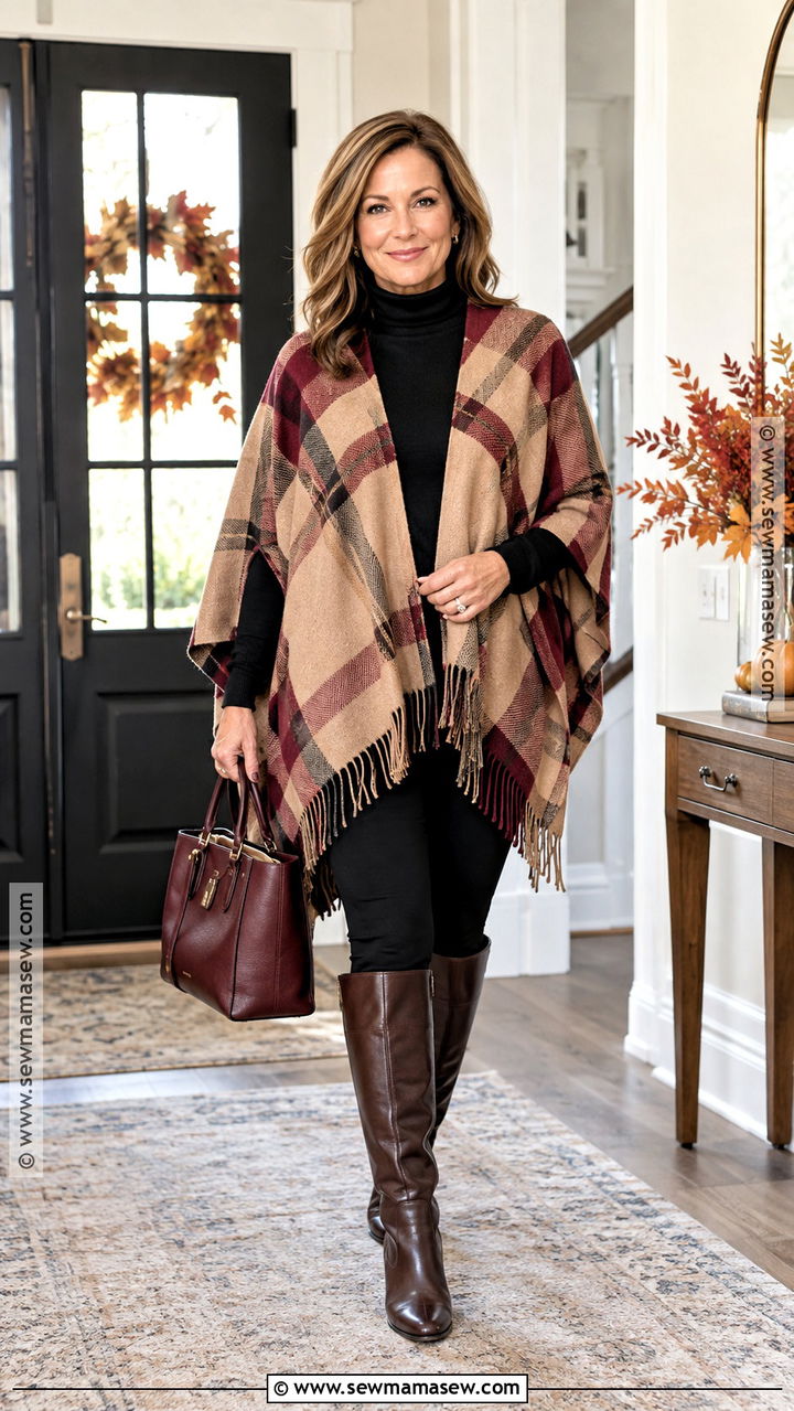 Leggings And Turtleneck Poncho Thanksgiving Outfit - 20 leggings thanksgiving outfit