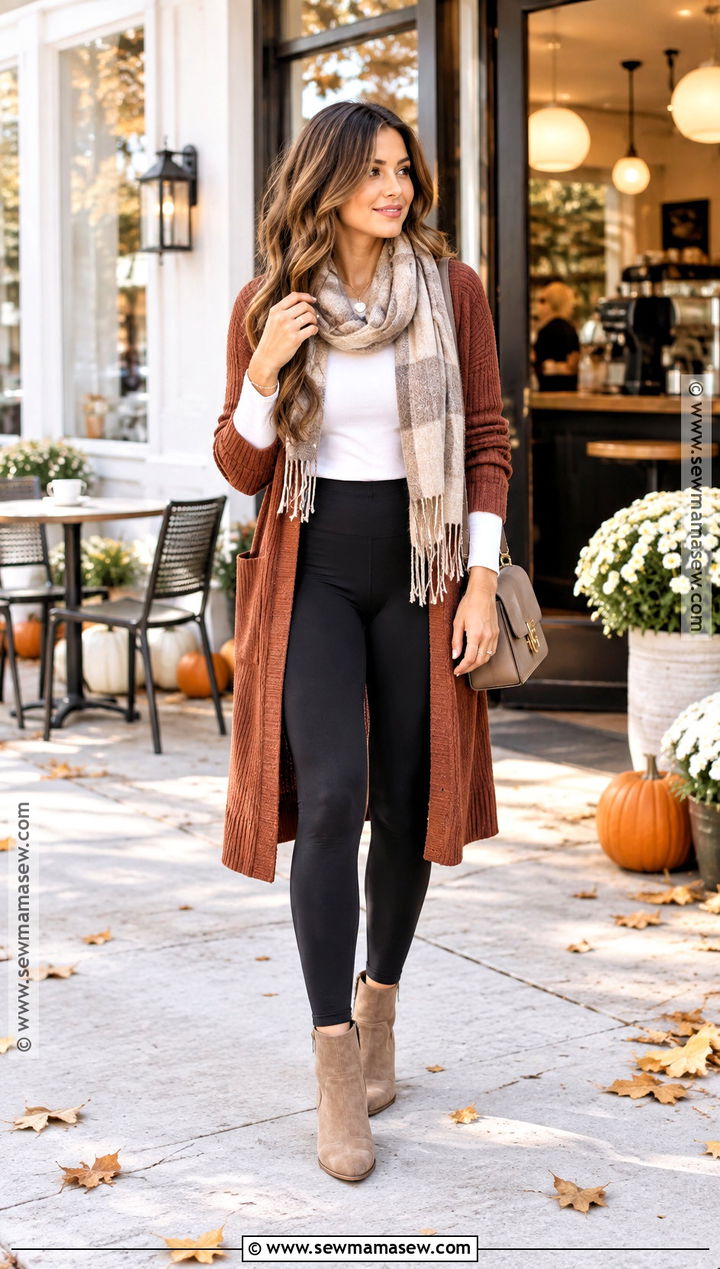 Leggings Outfit With Cardigan And Ankle Boots - 20 leggings outfit autumn