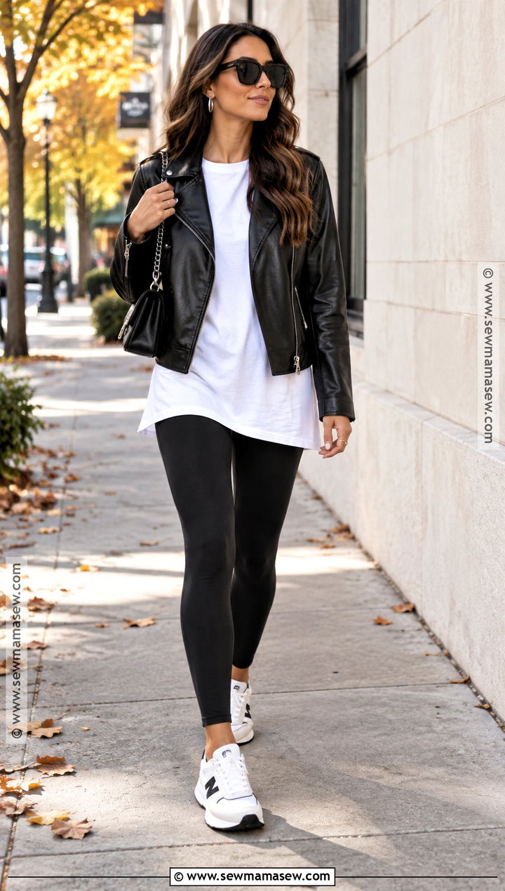 Leggings Outfit With Leather Jacket - 20 leggings outfit autumn