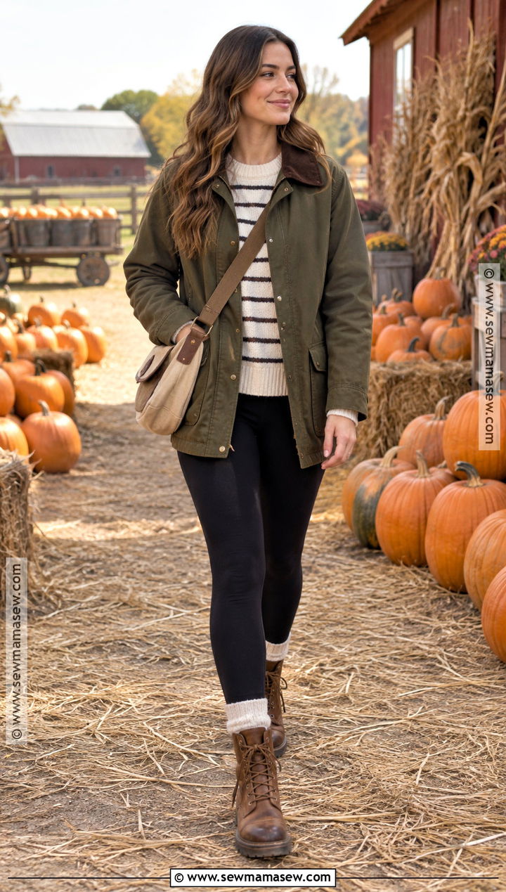 Leggings With Barn Jacket And Knit Top - 20 Pumpkin Patch Outfit Leggings