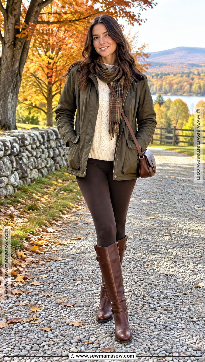 Leggings With Barn Jacket And Riding Boots - 25 fall leggings outfit