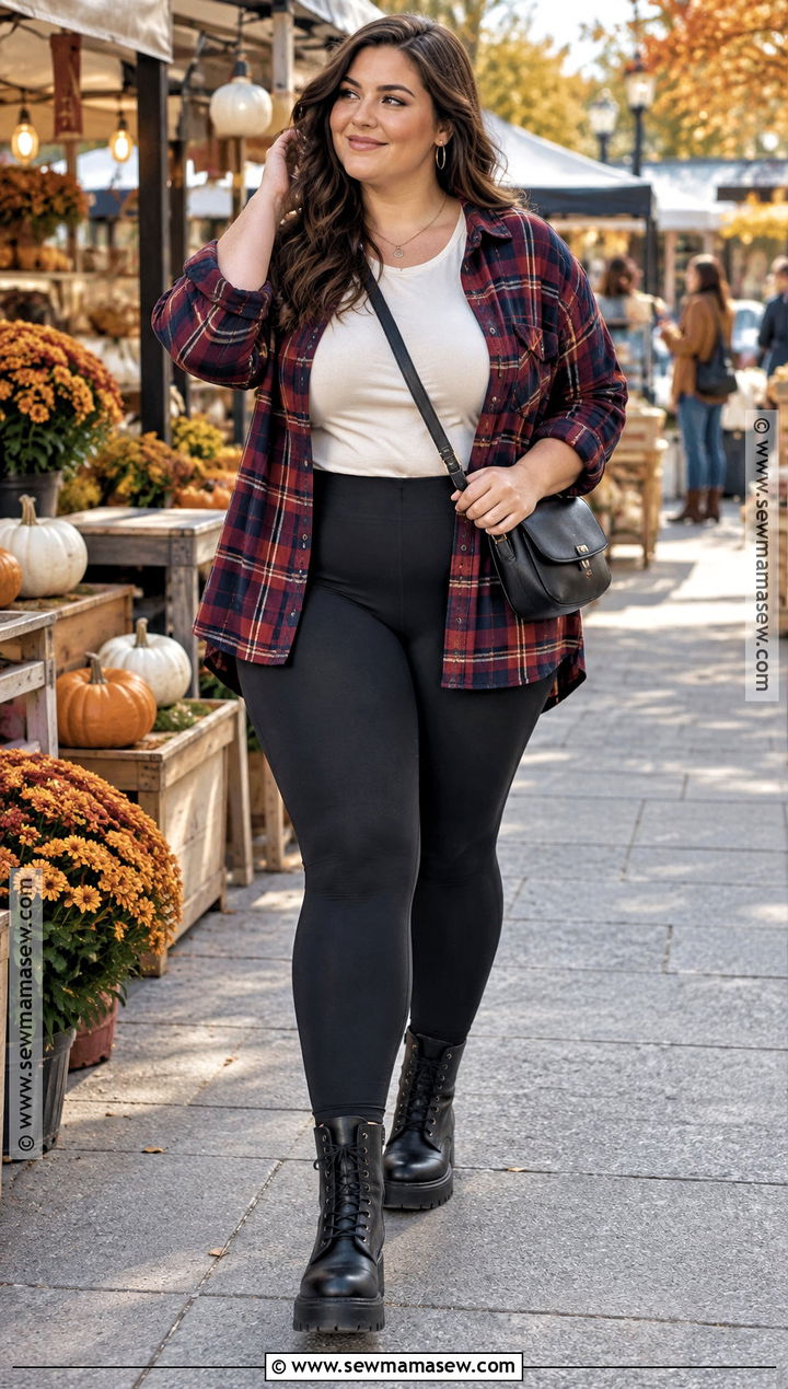 Leggings With Flannel Shirt And Combat Boots - 15 Fall 2026 Outfits Leggings