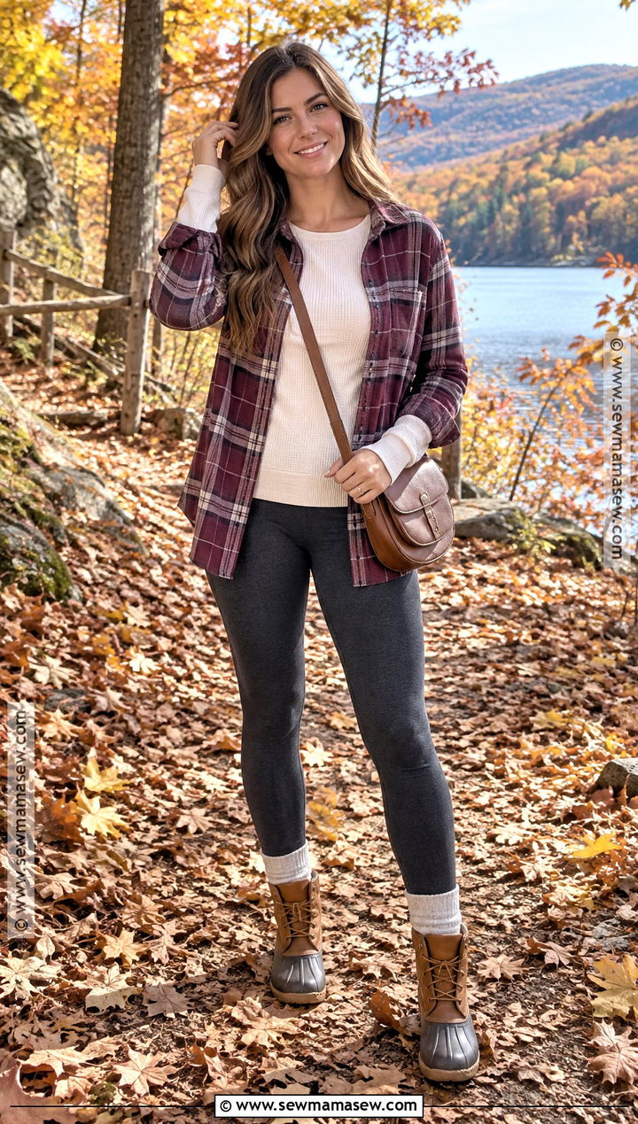 Leggings With Flannel Shirt And Duck Boots - 25 leggings fall outfit