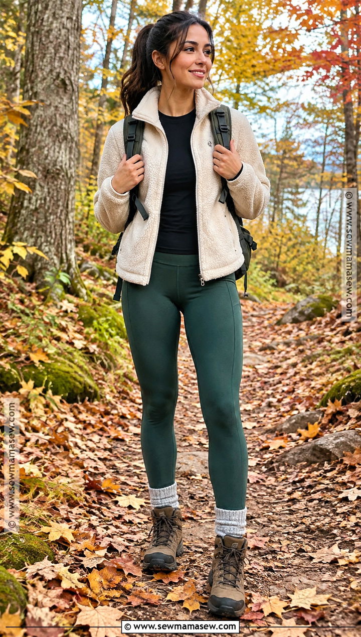 Leggings With Fleece Jacket And Hiking Boots - 25 leggings outfit fall