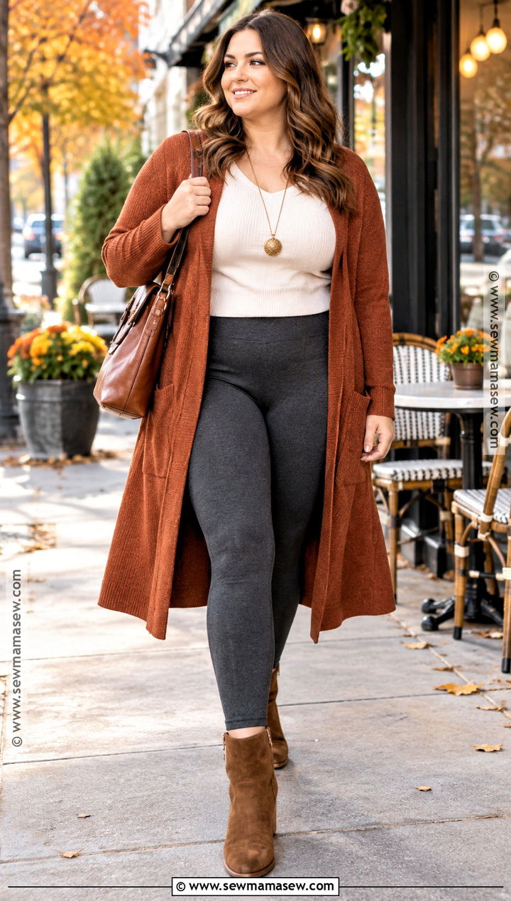 Leggings With Long Cardigan And Boots - 25 leggings outfit fall