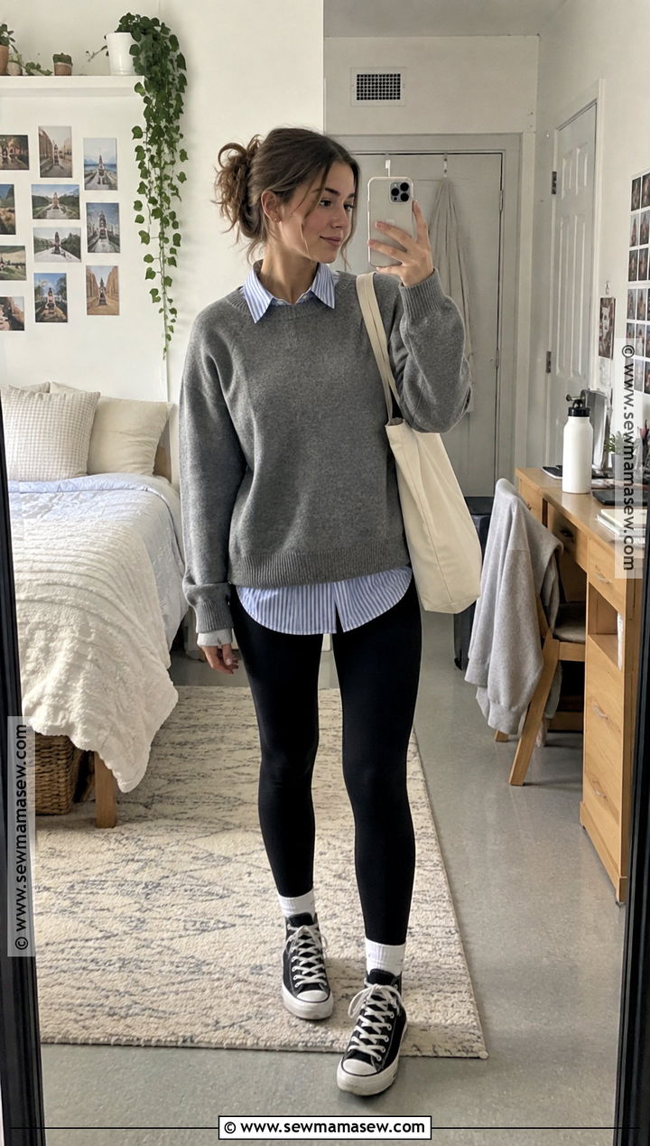 Leggings With Oversized Shirt and High Top Sneakers - 20 back to school pants