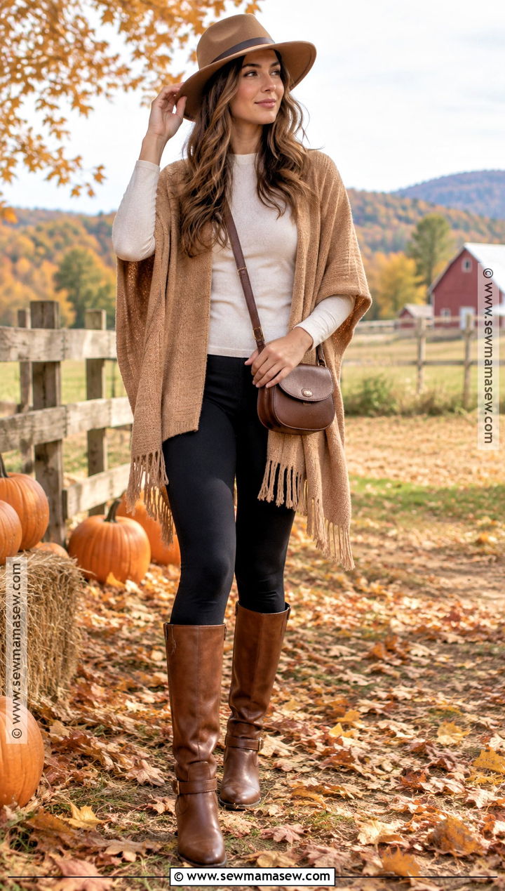 Leggings With Poncho Sweater And Riding Boots - 20 Pumpkin Patch Outfit Leggings
