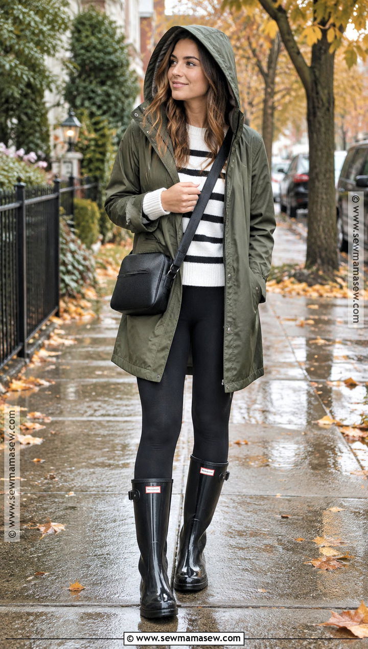 Leggings With Raincoat And Tall Rain Boots - 25 leggings fall outfit