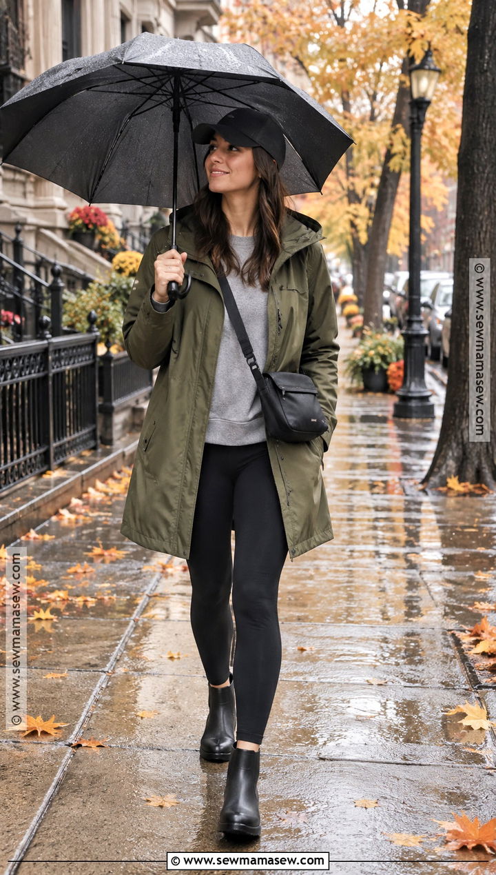 Leggings With Raincoat And Waterproof Boots - 25 leggings outfit fall