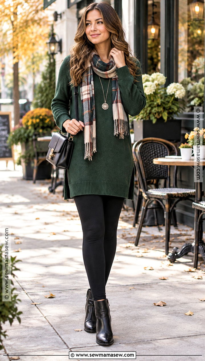 Leggings With Sweater Dress And Ankle Boots - 25 leggings outfit fall