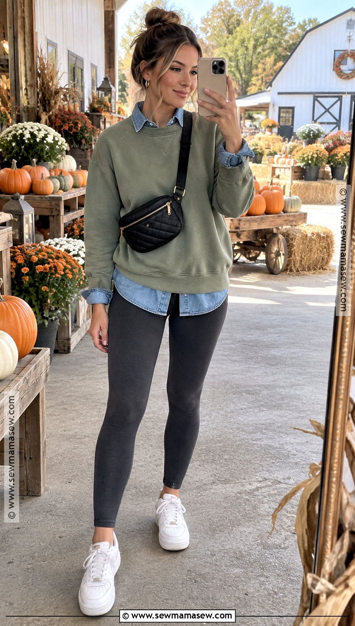 Leggings With Sweatshirt And Denim Shirt - 20 Pumpkin Patch Outfit Leggings