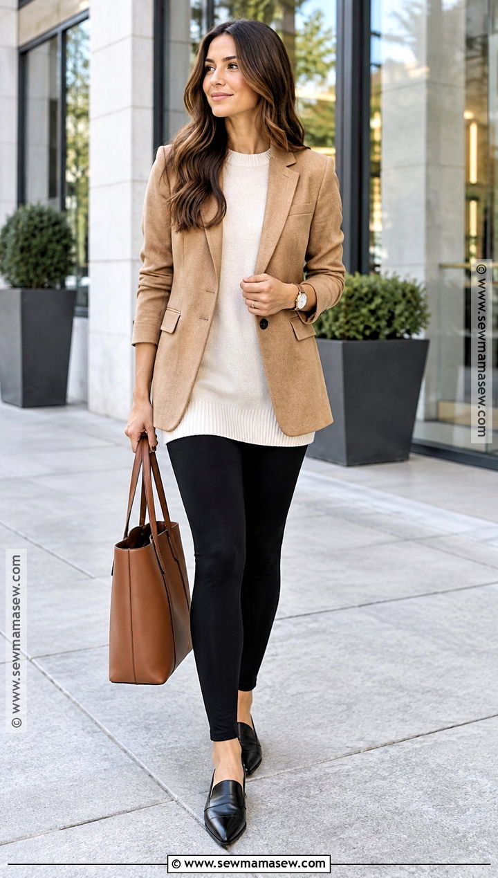 Leggings With Tunic Sweater And Blazer - 25 fall leggings outfit