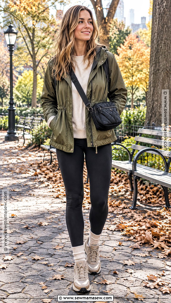 Leggings With Utility Jacket And Trail Sneakers - 25 leggings fall outfit