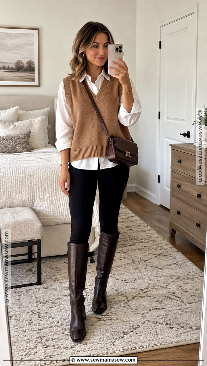 Leggings and Oversized Button Down Thanksgiving Outfit - 20 outfits for thanksgiving for women
