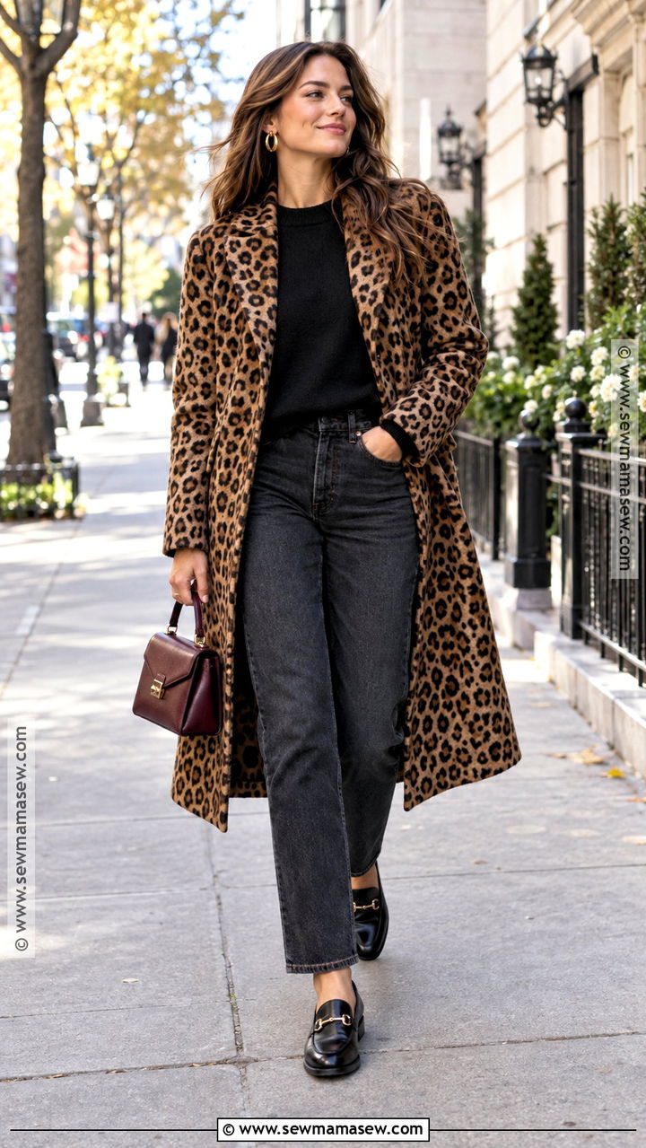 Leopard Coat With Denim And Loafers - 20 Coat Fall Outfit Ideas