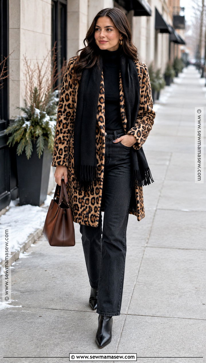 Leopard Coat and Dark Denim Outfit - 15 autumn winter street style ideas 2026