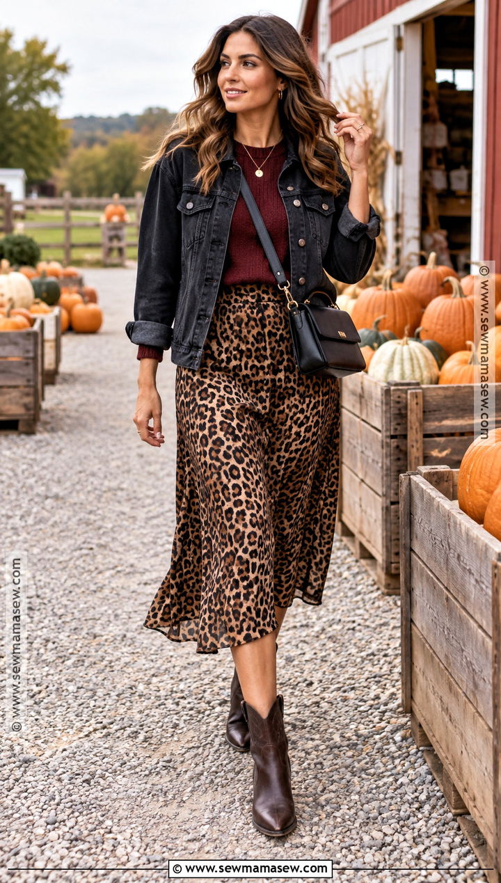 Leopard Midi Skirt Pumpkin Patch Outfit - 20 skirt pumpkin patch outfit ideas