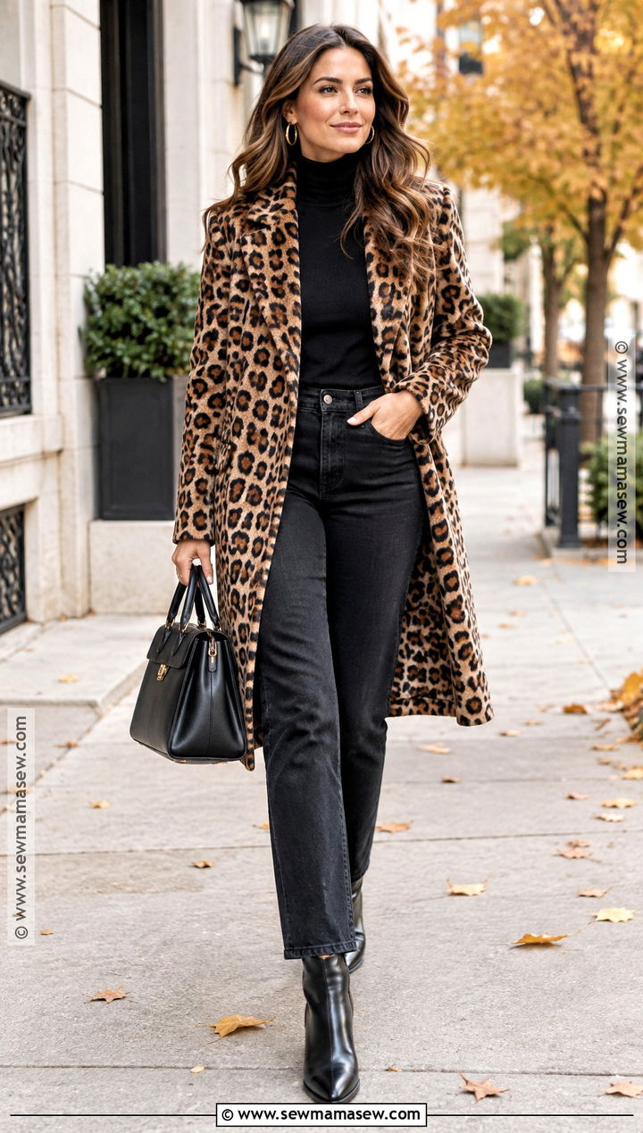 Leopard Print Coat And Black Jeans Fall Outfit - 15 fall fashion 2026 aesthetic ideas
