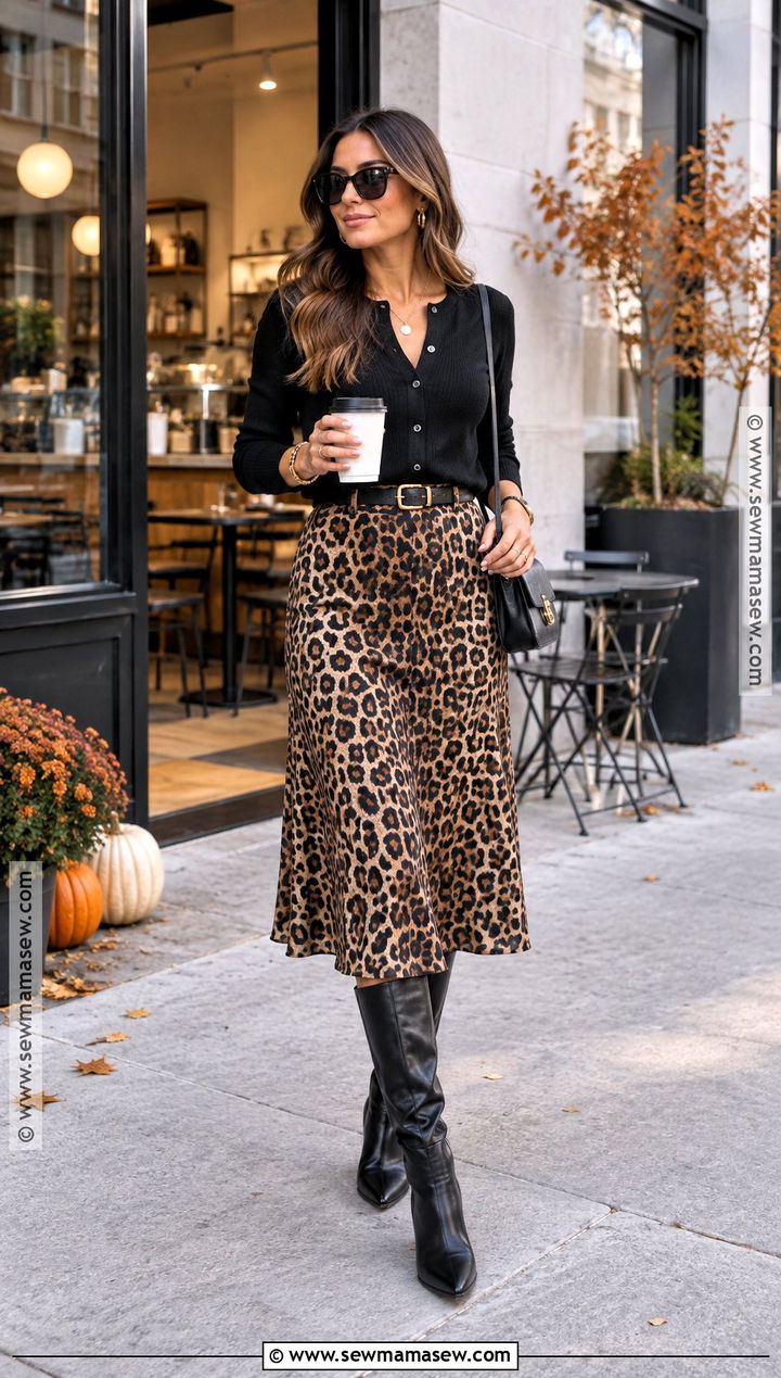 Leopard Print Skirt And Cardigan Fall Outfit - 15 fashion outfits fall 2026