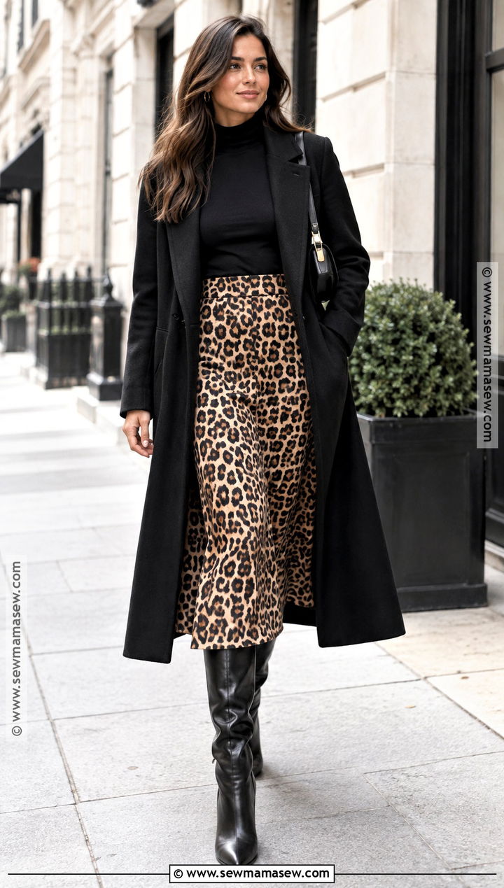 Leopard Print Skirt With Black Knitwear - 15 fall style ideas for women 2026