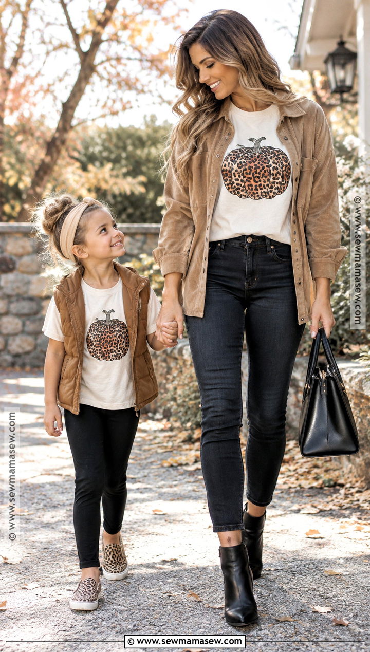 Leopard Pumpkin Mama and Mini Shirts - 15 fall mommy and me shirts