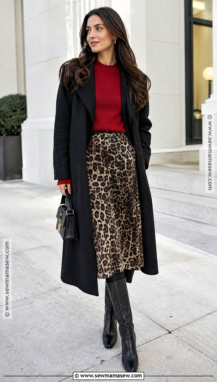 Leopard Skirt And Red Sweater Cold Fall Outfit - 15 cold fall outfits 2026