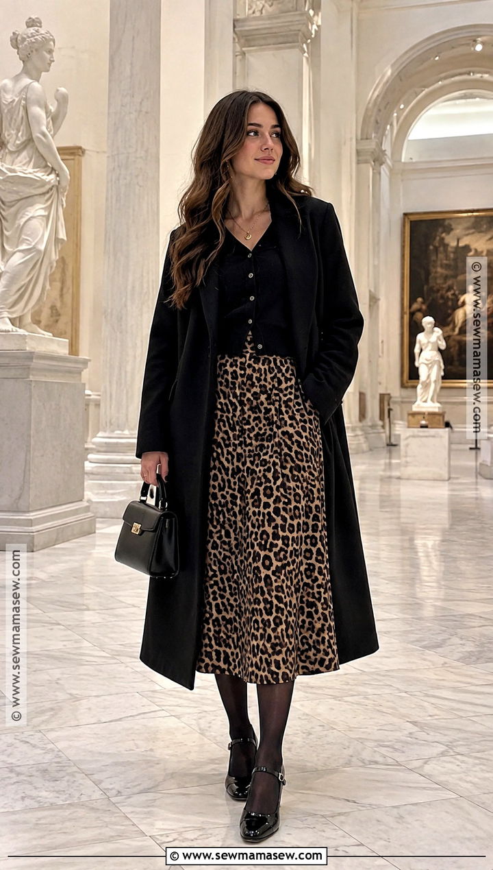 Leopard Skirt With Black Cardigan And Mary Jane Shoes - 15 fall leopard skirt style ideas