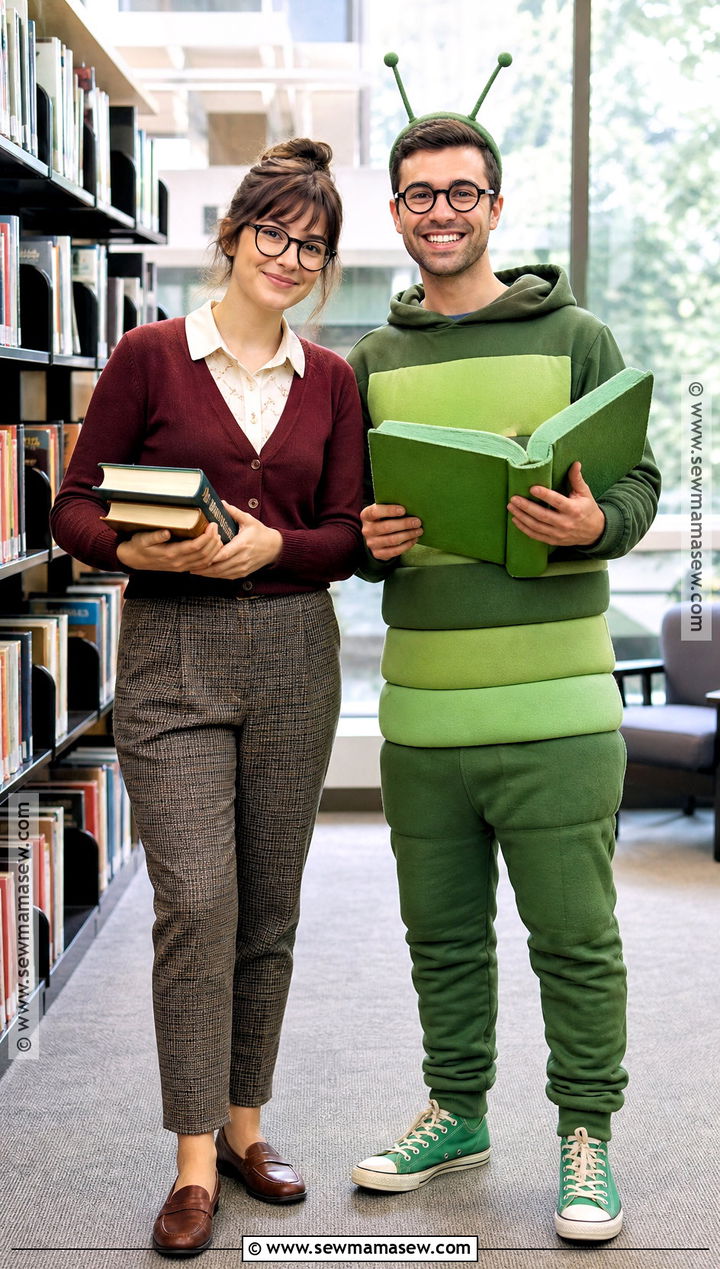 Librarian And Bookworm Costume - 35 clever couples halloween costumes
