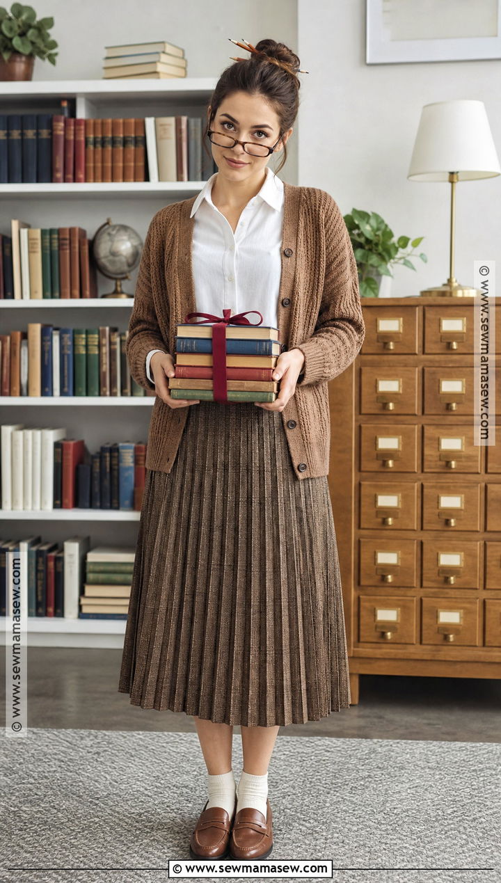 Librarian Costume With Cardigan And Skirt - 35 quick halloween costumes last minute