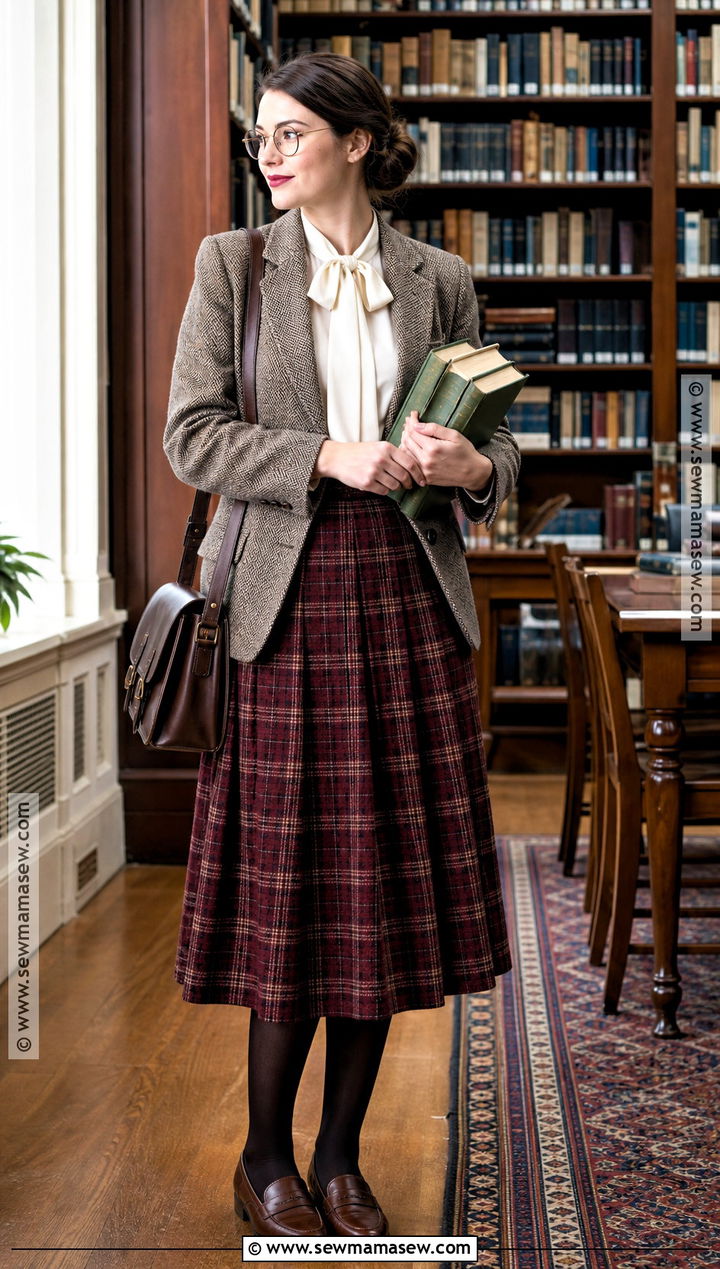Librarian Costume With Plaid Midi Skirt - 30 halloween costumes modest
