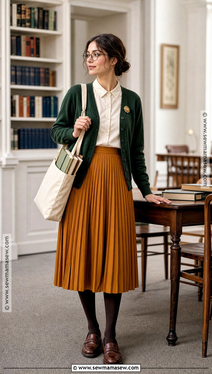 Librarian Costume With Vintage Cardigan - 50 costume ideas