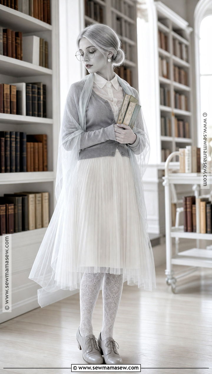 Librarian Ghost Outfit With Vintage Books - 35 Ghost Outfit Ideas
