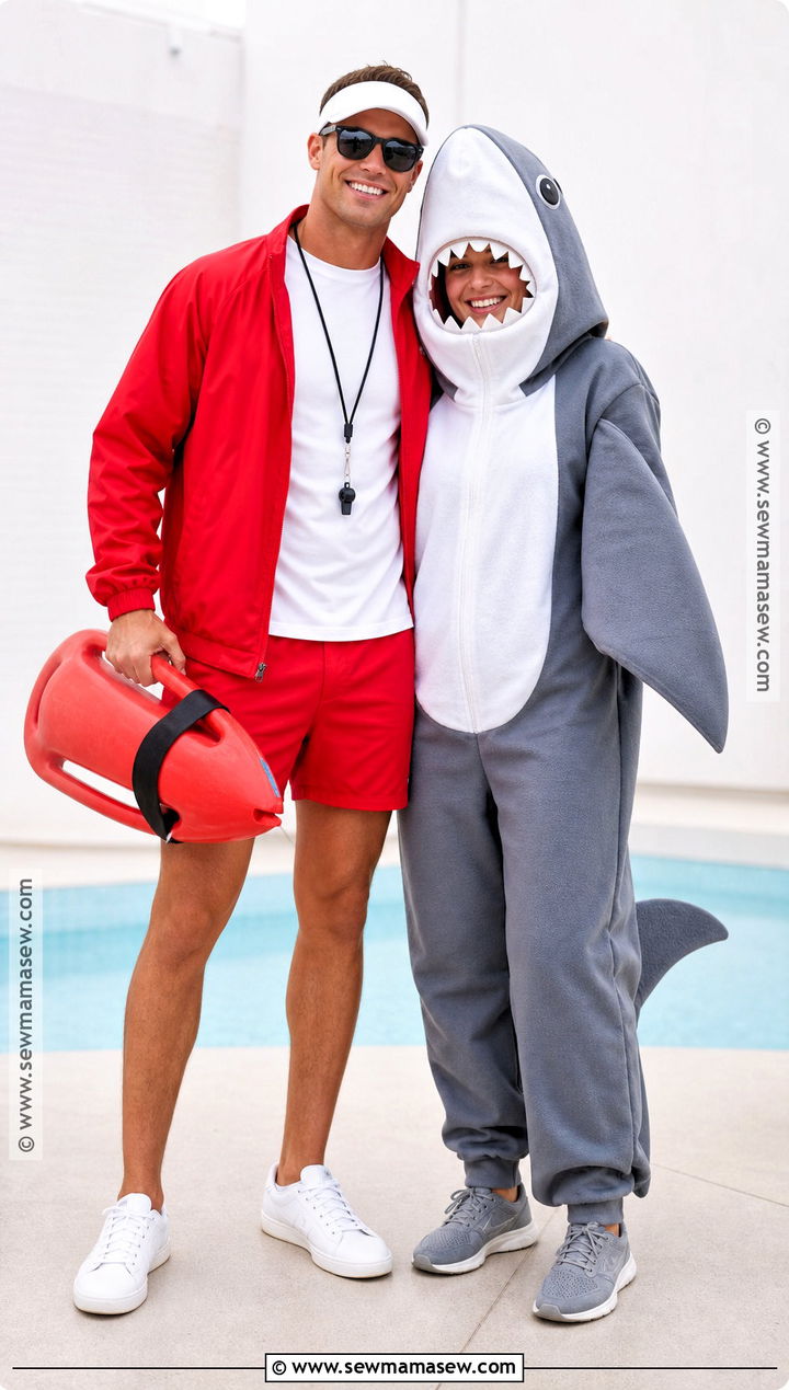 Lifeguard And Shark Couple Costume - 45 duo halloween costumes for couples