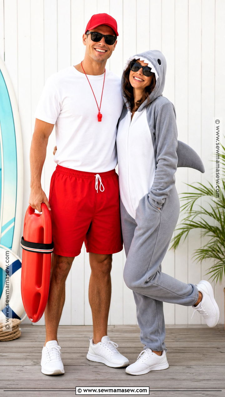 Lifeguard And Shark Couple Costume - 30 couple costumes funny