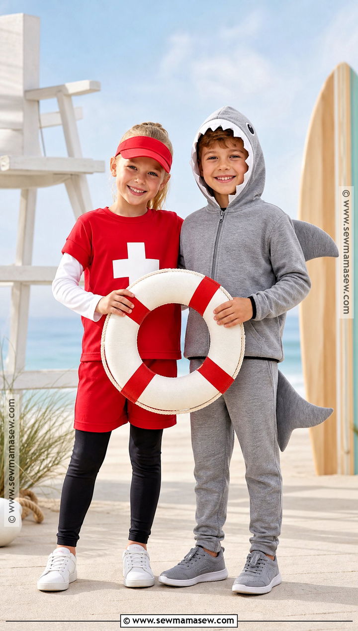 Lifeguard And Shark Sibling Costume - 30 sibling halloween costumes boy and for girls