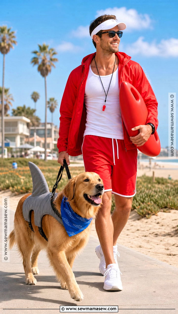 Lifeguard and Shark Dog and Owner Costume - 30 dog and owner costumes