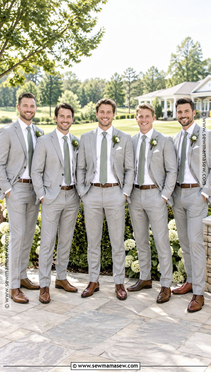 Light Gray Groomsmen Suits With Sage Ties - 15 september groomsmen attire ideas