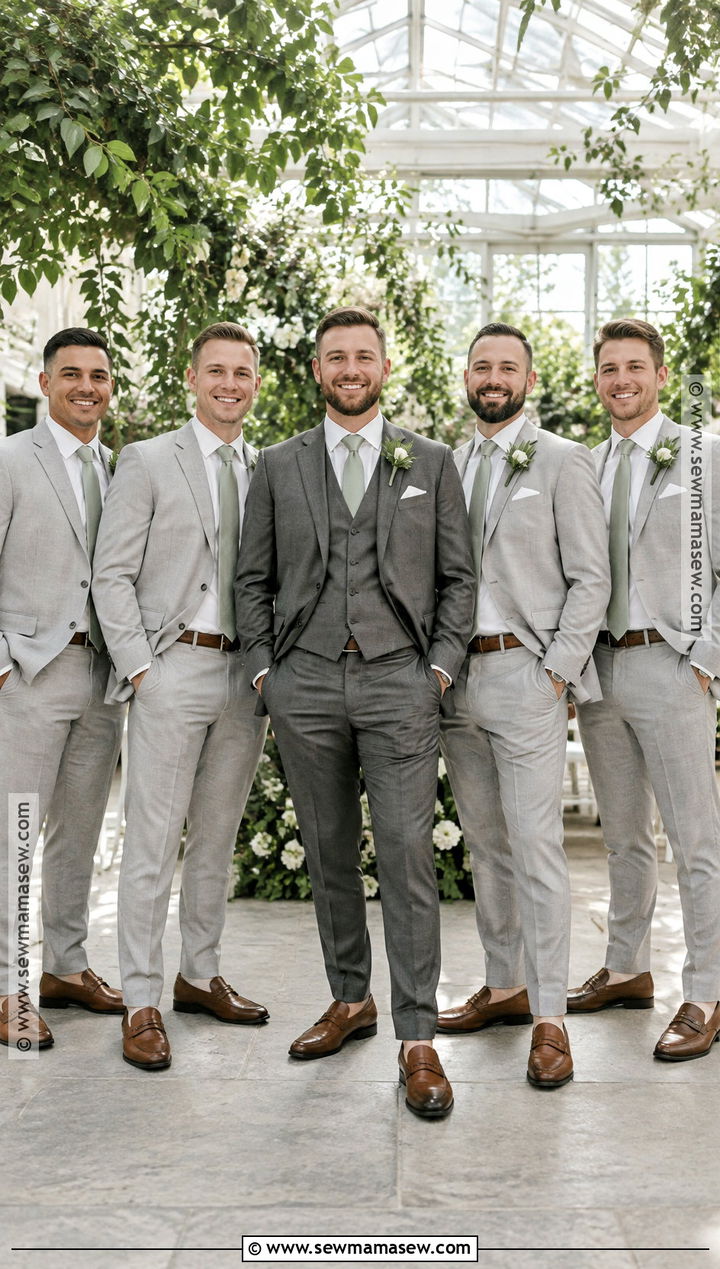 Light Gray Suits With Sage Ties - 15 september wedding groomsmen groom attire ideas