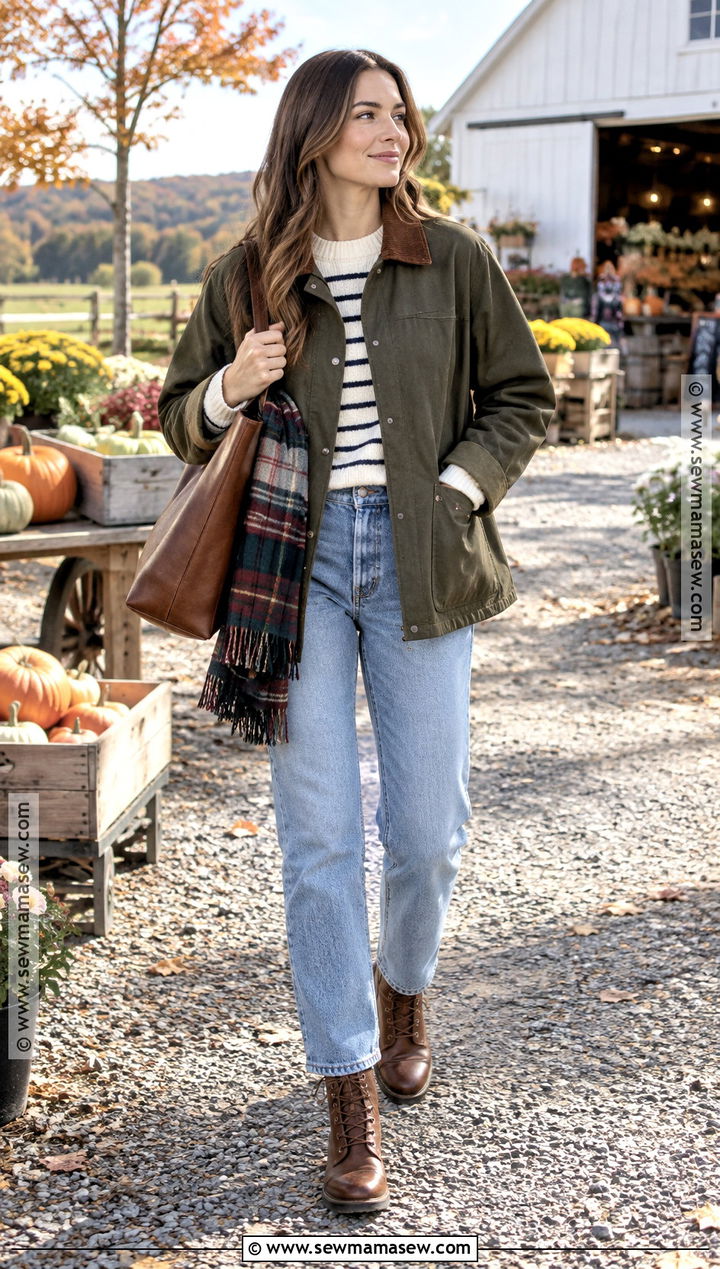 Light Jeans With a Barn Jacket - 20 light jeans outfit fall