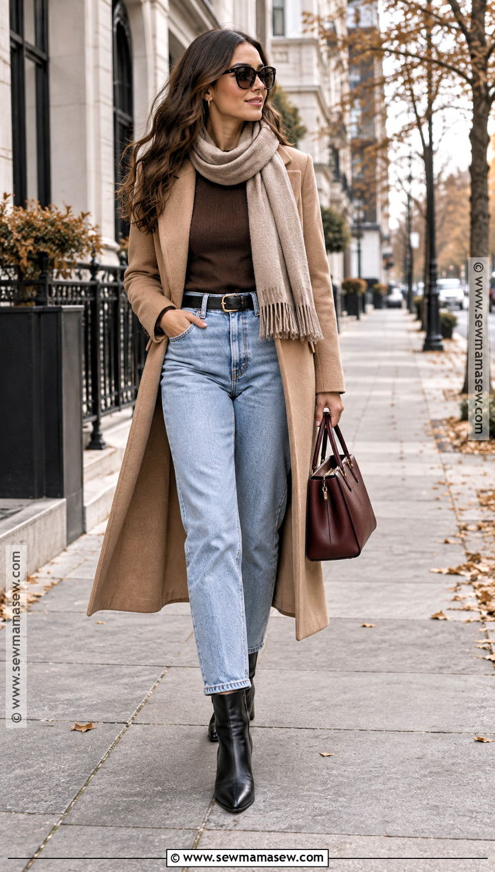 Light Mom Jeans With Camel Coat - 15 Light Mom Jeans Outfit Fall