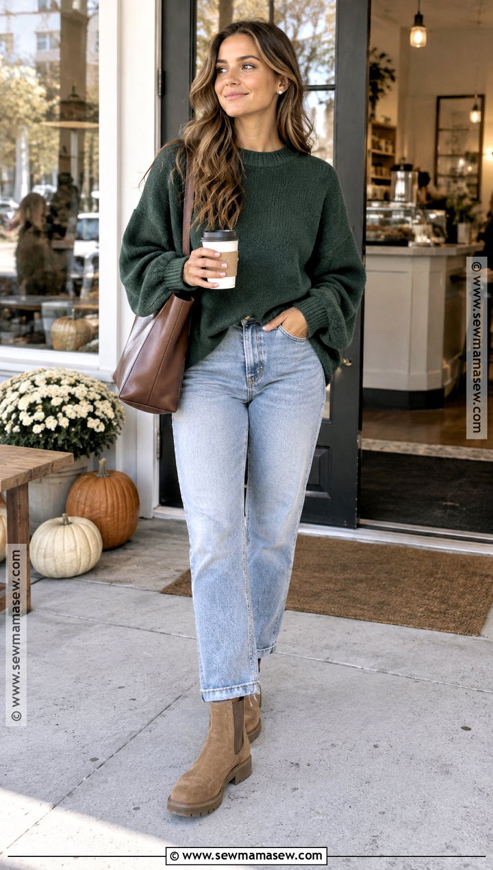 Light Wash Jeans Outfit With An Oversized Sweater - 15 jeans outfit fall 2026