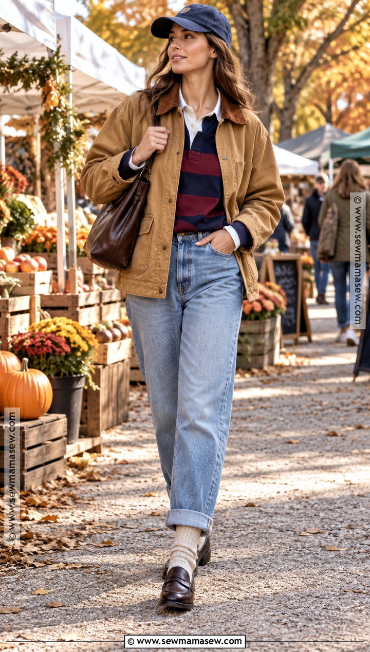 Light Wash Jeans With Barn Jacket And Rugby Shirt - 20 light wash jeans outfit fall