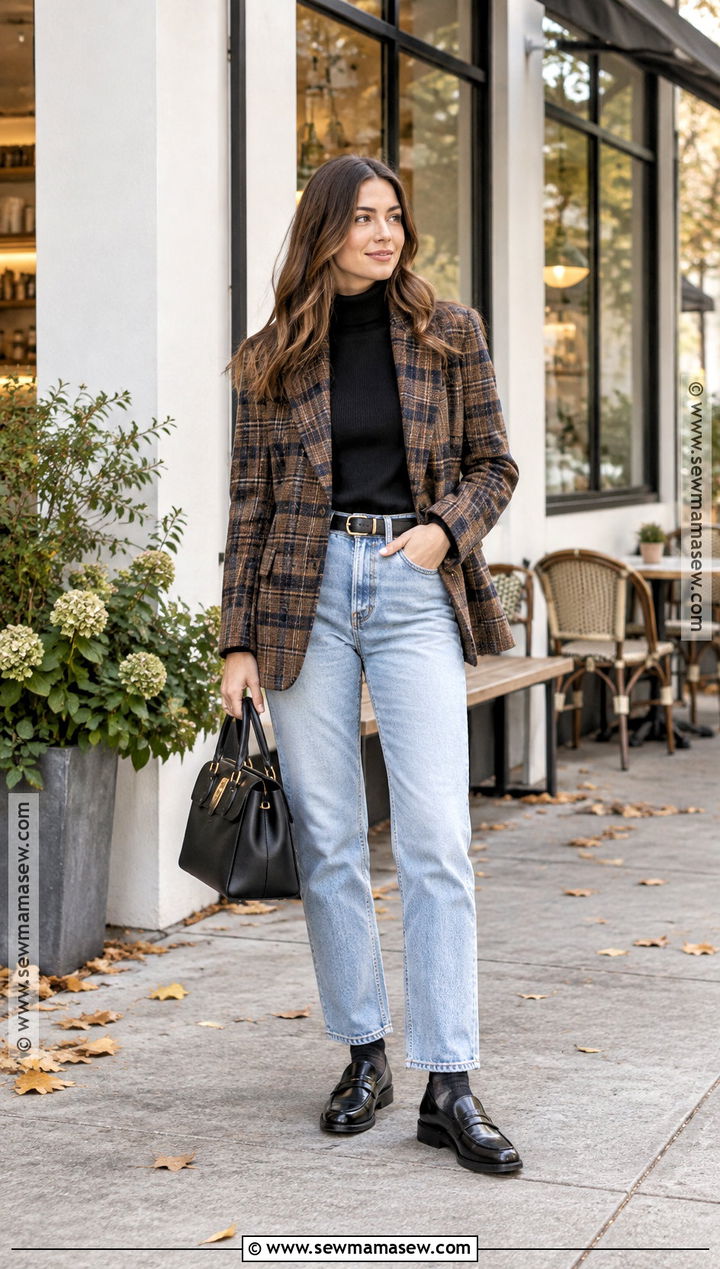 Light Wash Jeans With Plaid Blazer - 15 fall outfits with jeans 2026