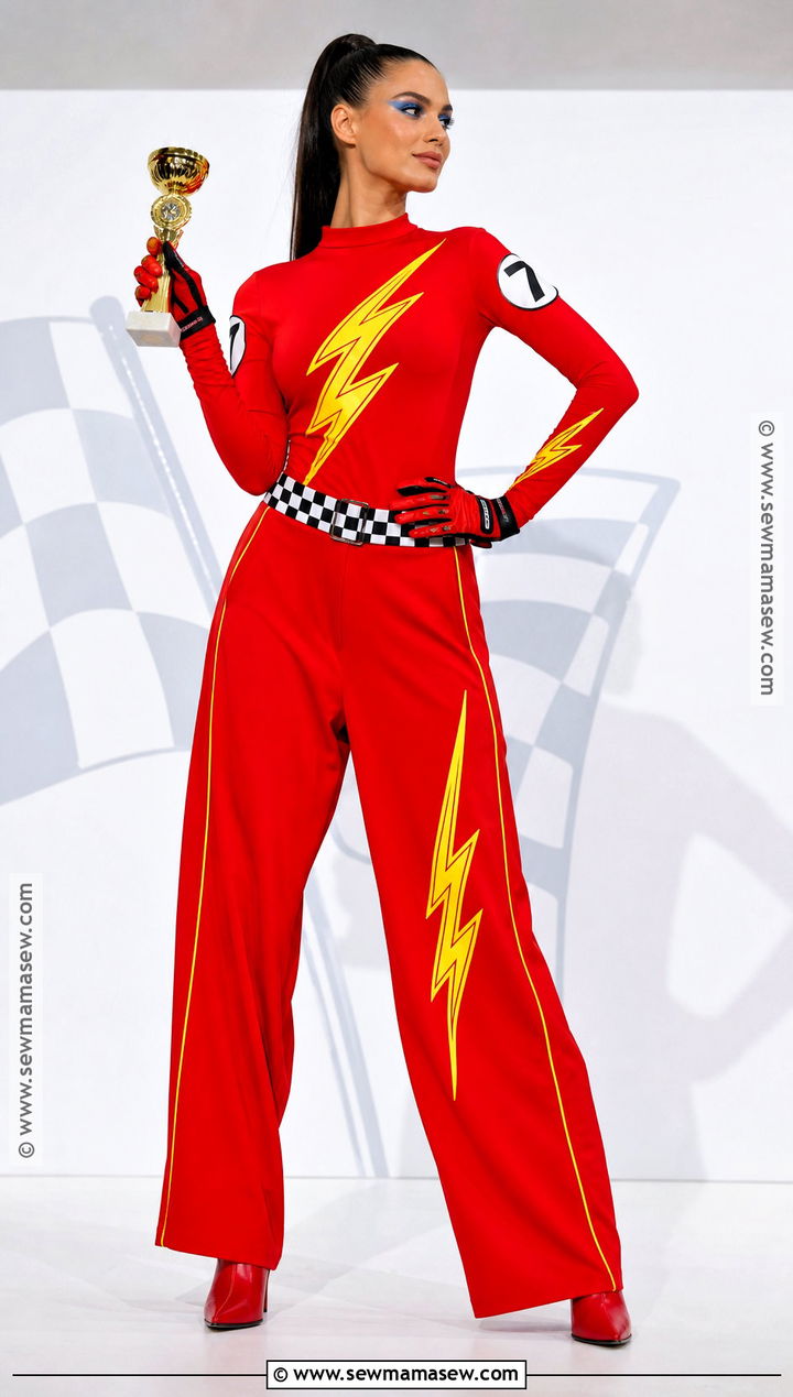 Lightning McQueen Bodysuit And Wide Leg Pants Costume - 30 Lightning Mcqueen Costume Ideas for Women