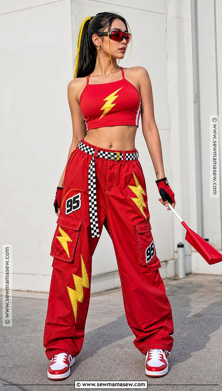 Lightning McQueen Crop Top And Cargo Pants Costume - 30 Lightning Mcqueen Costume Ideas for Women