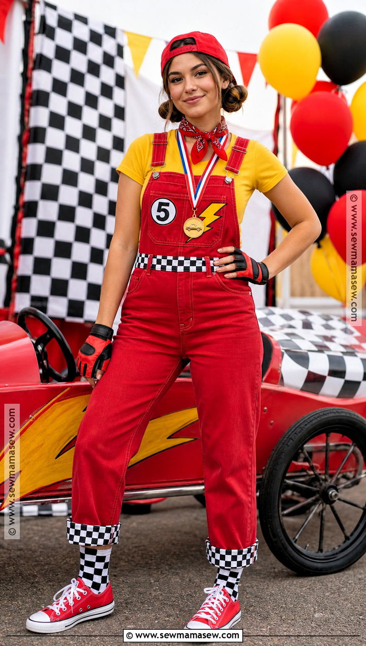 Lightning McQueen Denim Overalls Costume - 30 Lightning Mcqueen Costume Ideas for Women