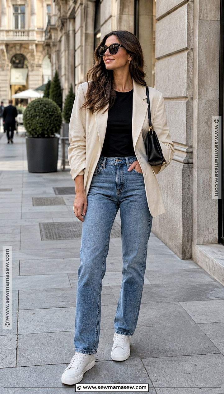 Lightweight Blazer And Straight Leg Jeans Italy Outfit - 15 travel outfits for italy in september