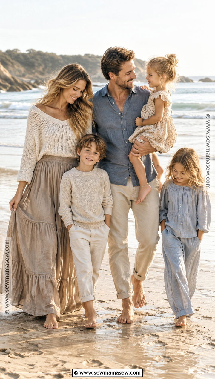 Lightweight Knit And Linen Fall Beach Family Outfit - 20 fall family beach pictures outfits