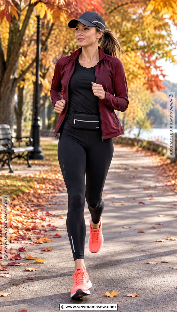 Lightweight Running Jacket And Black Leggings - 15 Fall Outdoor Workout Outfit Ideas